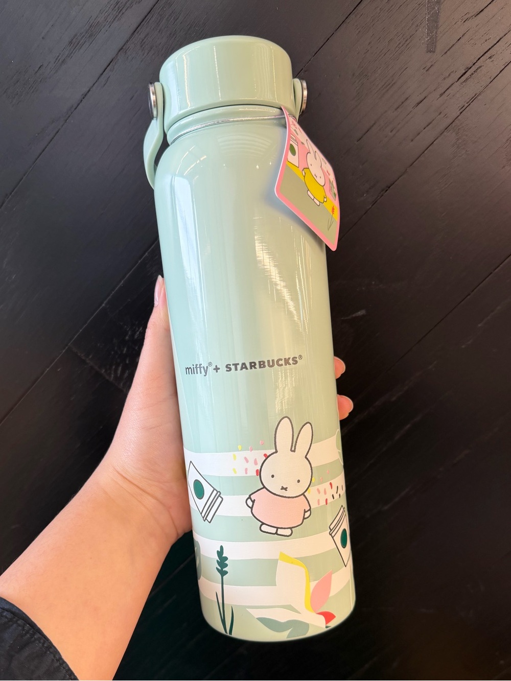 Starbucks Mint Green Miffy Stainless Bottle with Pastel Pink Accents